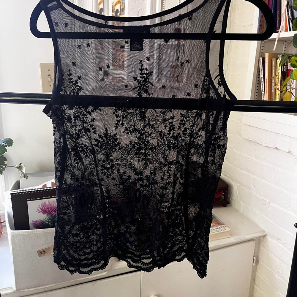 Ann Taylor Black Sheer Lace Top